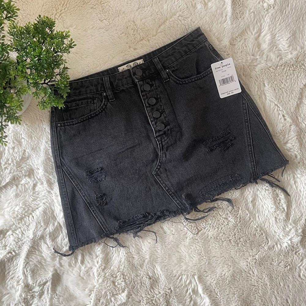 Free People Charcoal Distressed Mini Skirt